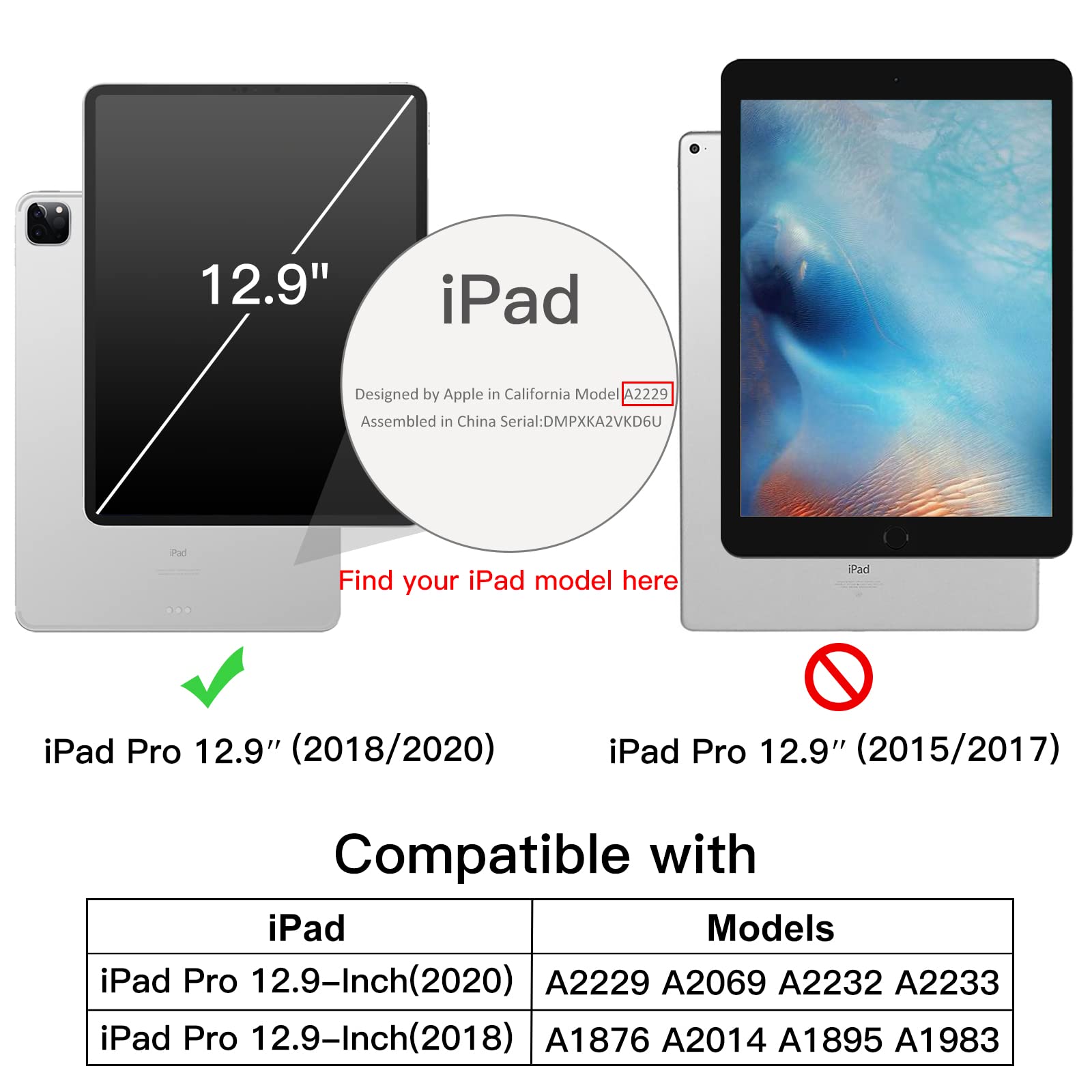 JETech Case for iPad Pro 12.9 Inch (3rd/4th Generation, 2018/2020 Model), Support Pencil Charging, Slim Stand Hard Back Shell Smart Cover Auto Sleep/Wake (Black)