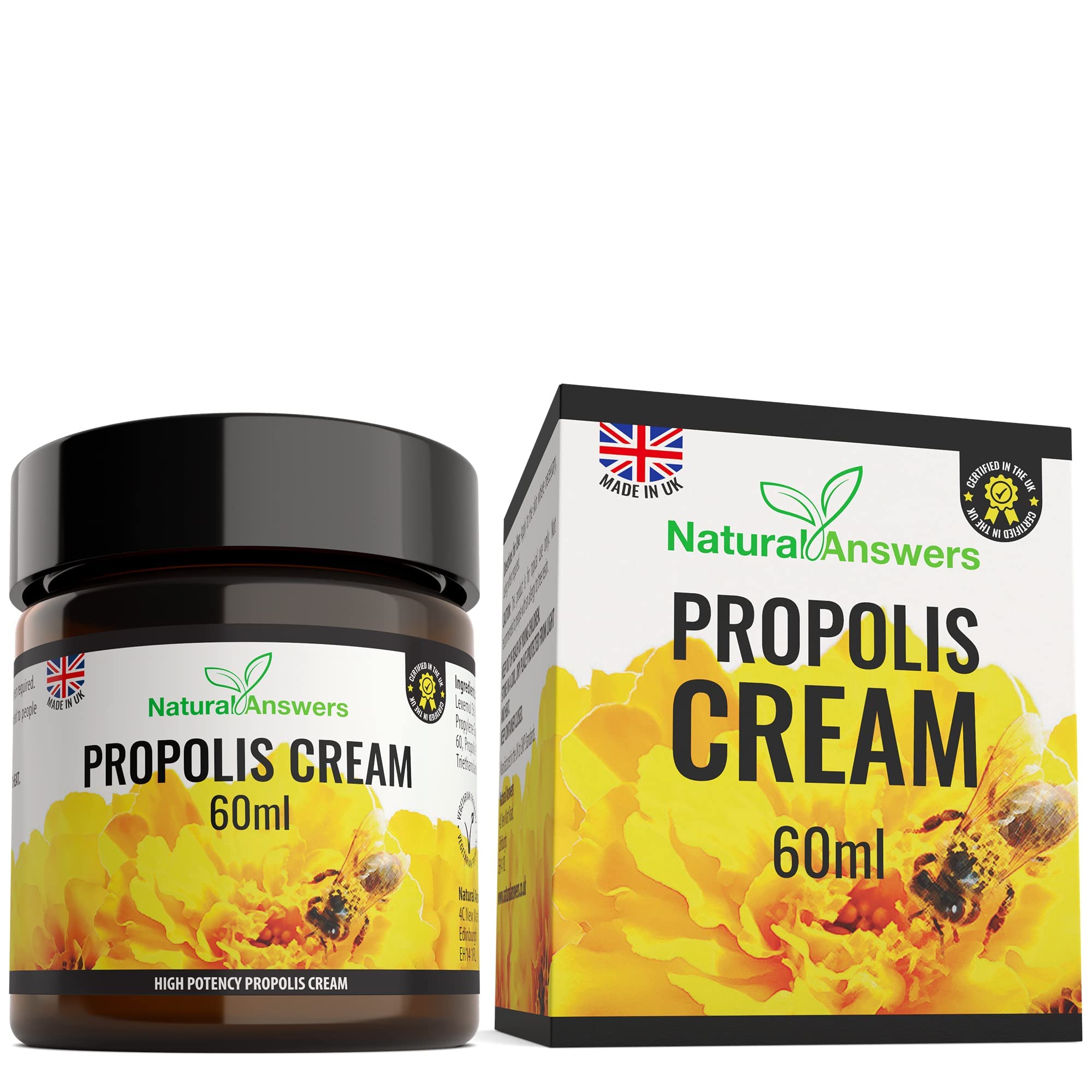 Bee Propolis Cream 60ml - Moisturising Natural Propolis Balm Ointment Remedy for Dry Skin, Cold Sores and Spots - UK Manufactured