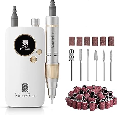 MelodySusie Tragbarer Nagelfräser 30000 RPM, SC320F Professionelle Kabellose Elektrische Nagelfeile für Acrylnägel Gel Polieren Entfernen, Efeile Nagelset für Maniküre Salon Zuhause (Weiß/Gold)