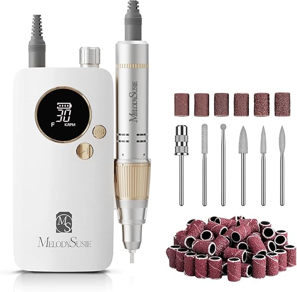 MelodySusie Tragbarer Nagelfräser 30000 RPM, SC320F Professionelle Kabellose Elektrische Nagelfeile für Acrylnägel Gel Polieren Entfernen, Efeile Nagelset für Maniküre Salon Zuhause (Weiß/Gold)