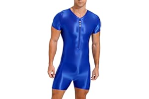 YiZYiF Men's Shiny One-Piece Swimming Bodysuits Mankini Swimsuit Zipper Leotard Sport Jumpsuit