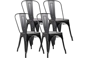 JUMMICO Metal Dining Chair Stackable Indoor Outdoor Industrial Vintage Chairs Bistro Kitchen Cafe Side Chairs with Back Set of 4 (Black)