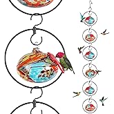 Headak Life Flexible 6-Circular Hummingbird feeders for Outdoors Hanging Ant and Bee Proof,Hand Blown Glass Hummingbird Feeder with 6 Adjustable Silicone Perch(Blue)