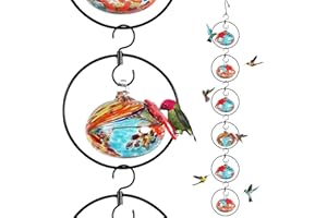 Headak Life Flexible 6-Circular Hummingbird feeders for Outdoors Hanging Ant and Bee Proof,Hand Blown Glass Hummingbird Feeder with 6 Adjustable Silicone Perch(Blue)
