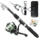 Tripquips Fishing Rod, 6.9ft Telescopic Fishing Rod and Reel Combo with Fishing Pliers and Lip Gripper Fishing Equipment, 5.2:1 Pre-Loaded Spinning Reel Combo Set Fishing Pole