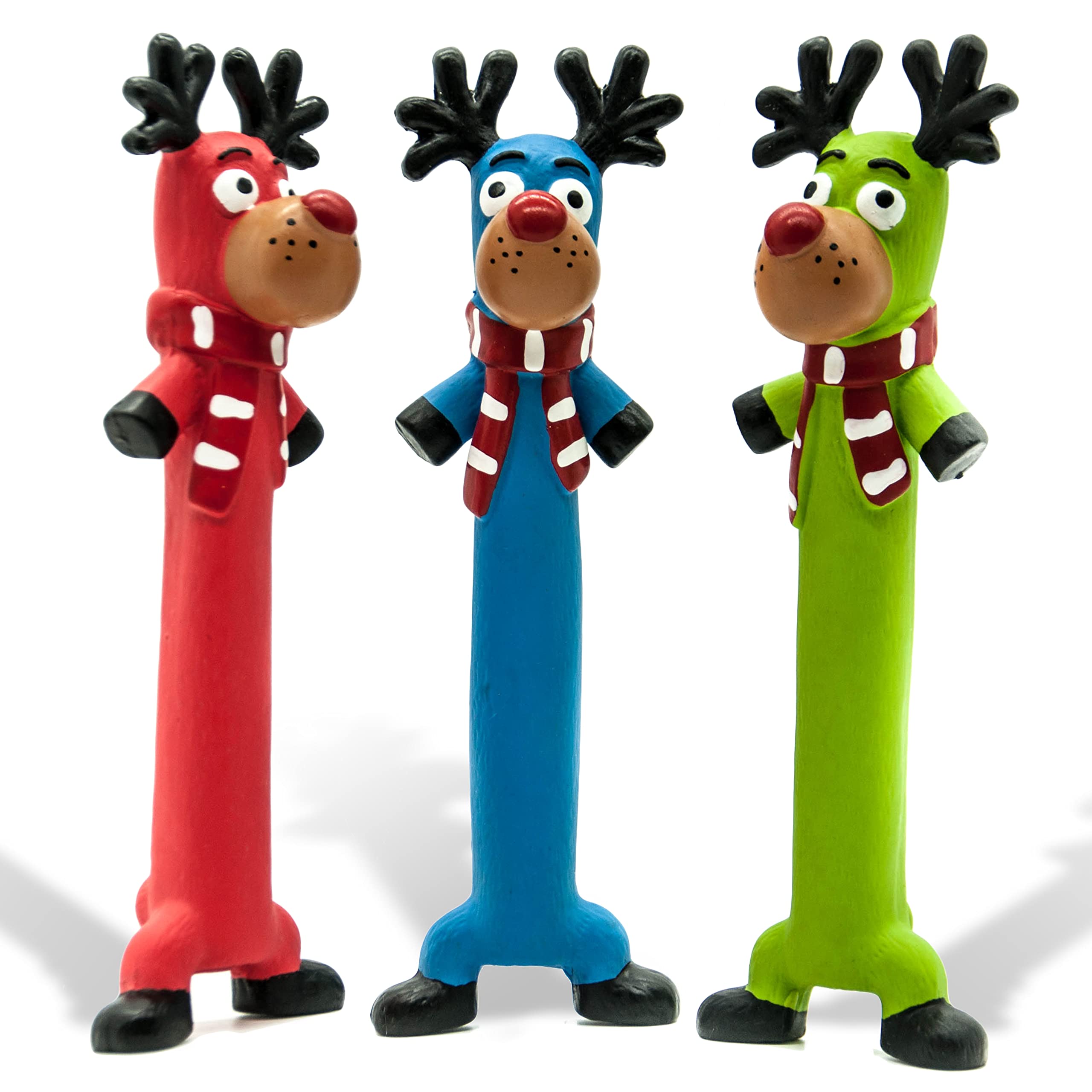 Petopedia 10 inches Long Squeaky Reindeer Rudolph Teething LATEX Puppy Toys - Fetch Interactive Dog Gifts for Boredom – Small & Medium Dogs Presents (Rudolph, Pack of 3)