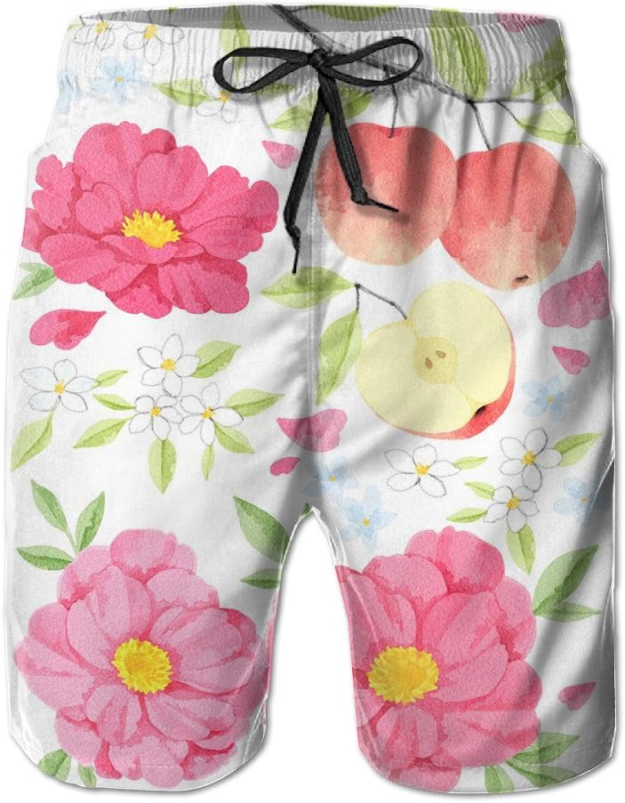 ZADEAS Adult Casual Fashion Classic Style Watercolor Apple Flowers Beach Short Pants