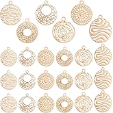PH PandaHall 120pcs 6 Styles Brass Filigree Pendants, Flat Round Gold Charms Bulk Metal Pendants Hollow Metal Charms for DIY Bracelet Earring Necklace Jewelry Making