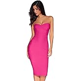 Women's Midi Cocktail Dresses Strapless Bandage Bodycon Dress Wedding Party Dress