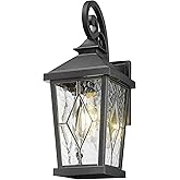 Emliviar Outdoor Porch Light 16 Inch, Farmhouse Wall Mount Fixture with Water Glass Shade, Matte Black Carriage Light for Hou
