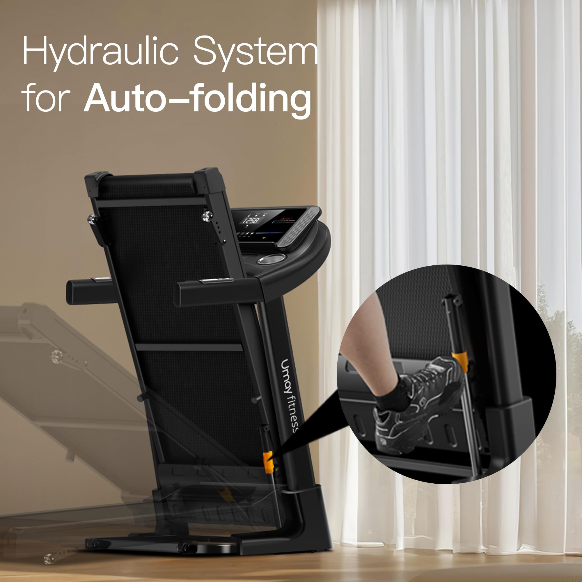 UMAY Fitness Home Folding Incline Treadmill with Pulse Sensors, 3.0 HP Quiet Brushless, 300 lbs Capacity (Black or Gray)