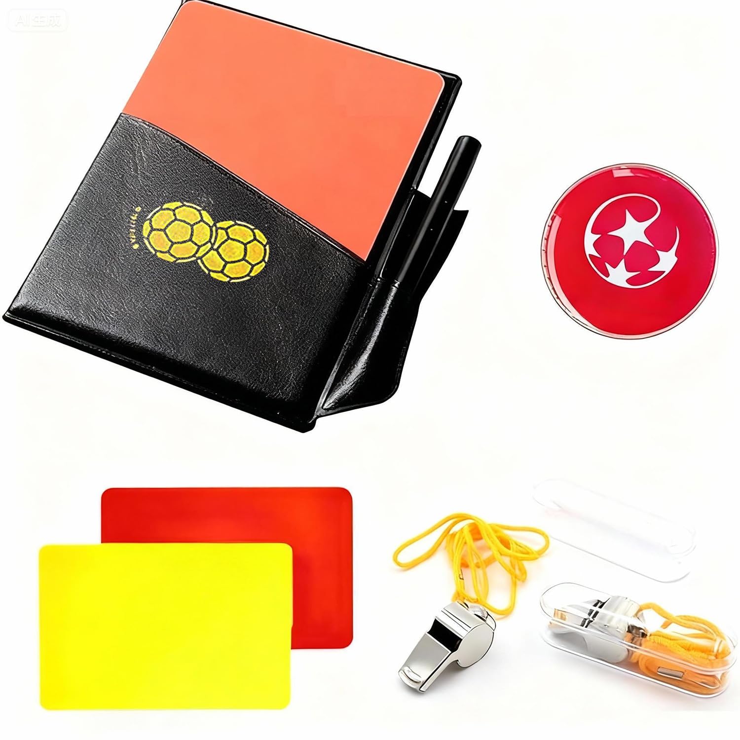 Wrzbest 3 in 1 Football Soccer Referee kit,Referee Whistle,Toss Coin and Yellow Cards with Notebook