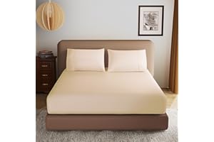 ZAIZAIHOME 100% Egyptian Cotton Fitted Sheet Queen Size, 600 Thread Count, Single Fitted Sheet Only,8”-16" Deep Pocket Sheet, Soft & Elastic Sateen Weave Bottom Sheet for Home(Beige, Queen)