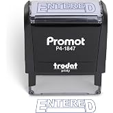 Promot Entered Self-Inking Rubber Stamp - Crisp Impressions (Blue) | Bold High-Visibility Imprint, Streamlines Banking Tasks, Thousands of Clear Stampings, Refillable Ink System