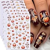 Pumpkin Nail Art Stickers Fall Maple Leaf Nail Decals 6PCS Maple Leaves Pumpkin Nails Design 3D Self-Adhesive Nail Art Supplies Fall Stickers for Nails Thanksgiving Day Women DIY Manicure Decorations