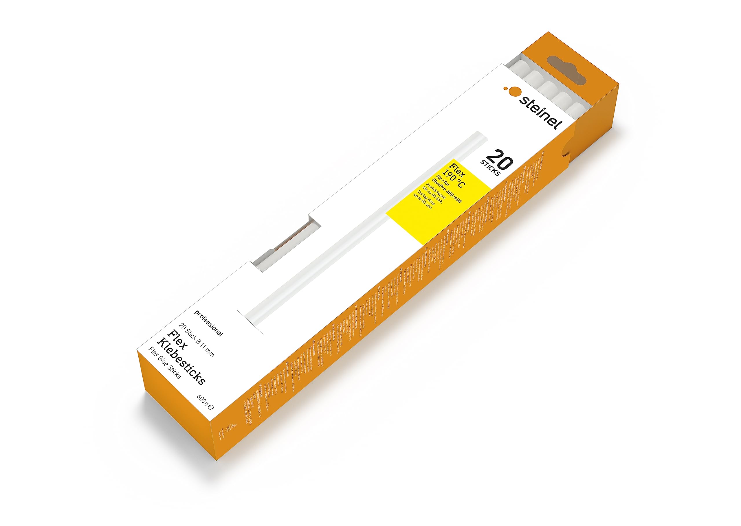 Steinel Glue Sticks Flex Ø11 mm, 20x Hot Glue Cartridges, Hot Melt Glue with long Working Time, Special Hot Melt Sticks, 600 g
