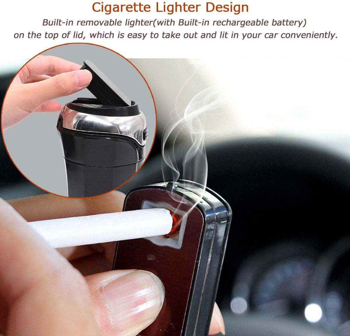 Car Ashtray,VRESOURCING Stainless Car Cigarette Ashtray with Lid Blue Led and Removable