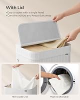 SONGMICS Bamboo Laundry Hamper with Lid 72 L Removable Liner Cloud White view 3