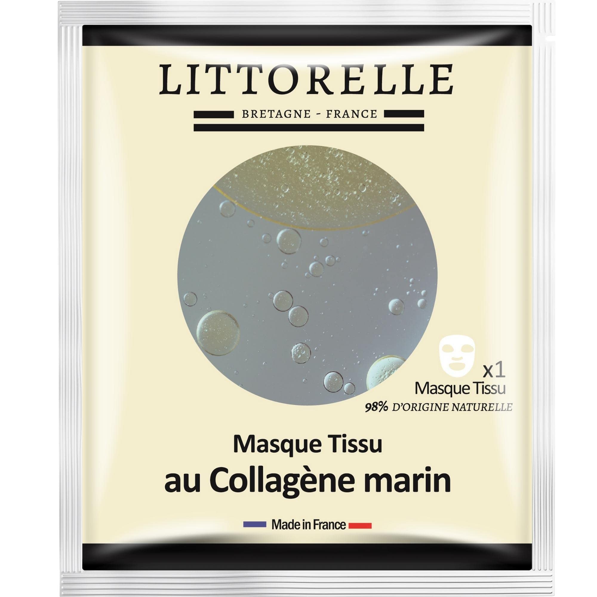 Littorelle – 5x Tissue Face Mask Moisturising Serum with Collagen and Vitamin E - Made in France - Moisturising, Plumping, Revitalising - Anti-Aging, Anti-Wrinkle- Sheet Mask for All Skin Types