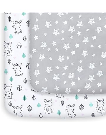 Mini Crib Sheets, 2 Pack Pack and Play Sheets, Stretchy Pack n Play Playard Fitted Sheet, Compatible with Graco Pack n Play, Soft and Breathable Material, Stars & Bunny