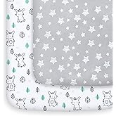 Pack and Play Sheets, 2 Pack Mini Crib Sheets, Stretchy Playard Fitted Sheet, Compatible with Graco Pack n Play, Soft and Bre