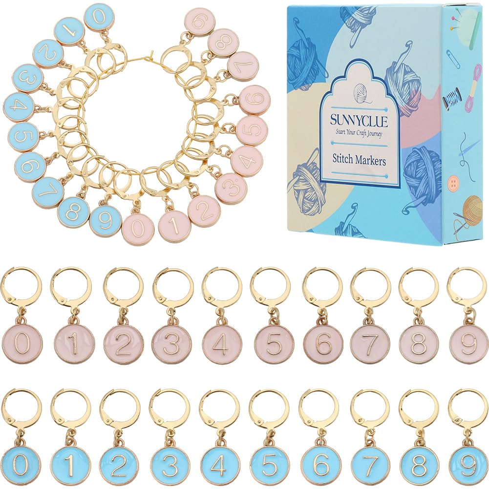SUNNYCLUE 1 Box 20Pcs Number Stitch Markers Bulk Crochet Marker 1~9 Numbers Crochet Alloy Enamel Small Cute Round Metal Stitch Markers for Knitting Crocheting Numbered Sewing Quilting Jewellery Making