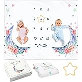 Twin Milestone Blanket - 60" x 40" Baby Gifts for Twins - Large Double Moon Floral Monthly Age Backdrop - Premium 250GSM Soft Fleece - Newborn Multiples Stuff & Shower Present