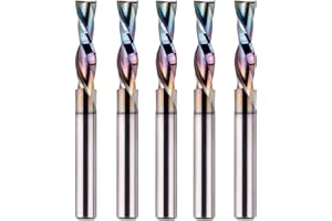 SpeTool 5PCS Downcut Spiral Router Bit 1/4 Inch Shank with TAC Coated 1/4 Inch Cutting Diameter 1 inch Cutting Length, Solid 