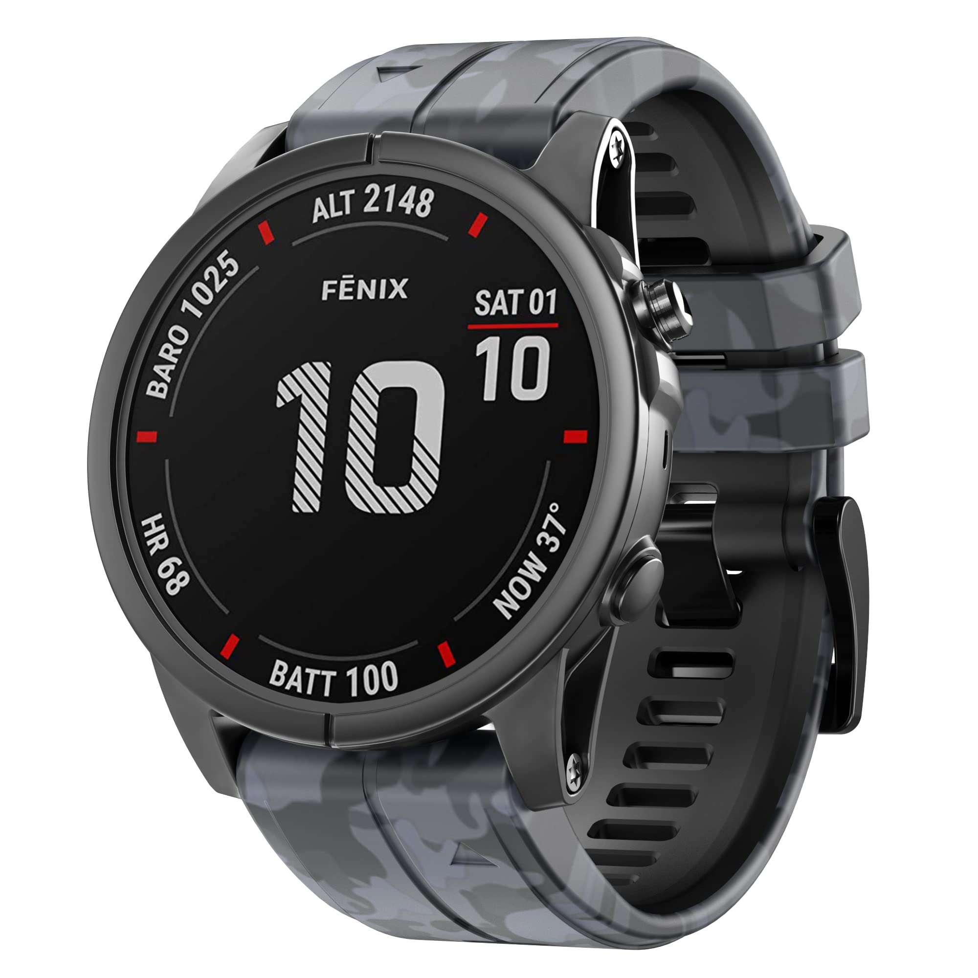 Fleshy Leaf 26mm Camouflage Silicone Band Compatible for Garmin Fenix 7X,Fenix 6X,Fenix 6X Pro,Fenix 5X,Fenix 5X Plus/Fenix 3/3 HR,Quick Release Strap Wristband (Camouflage gray)