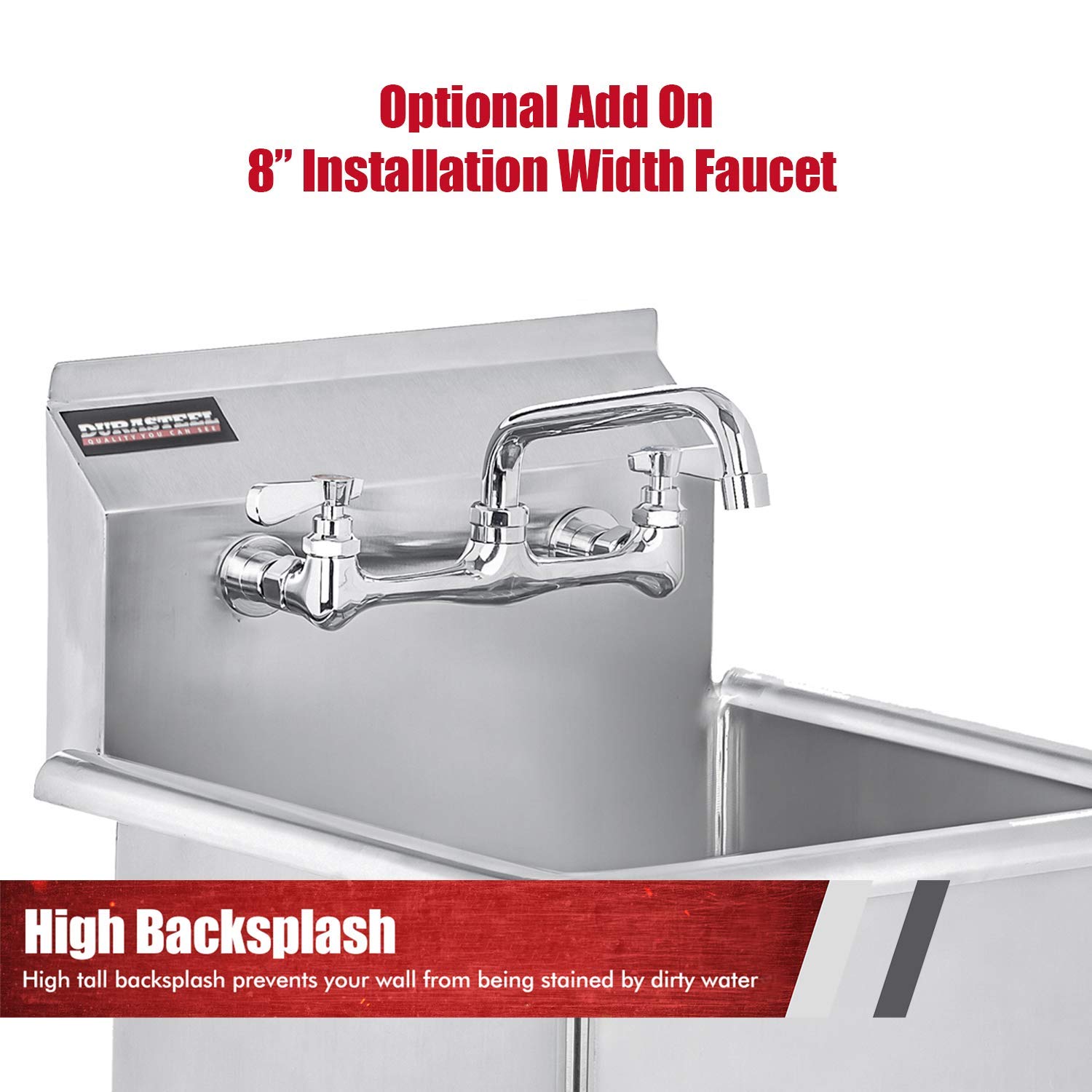 Stainless Steel Prep & Utility Sink - DuraSteel 1 Compartment Commercial Kitchen Sink - NSF Certified - Single 15" x 15" Inner Tub with No Lead Faucet (Restaurant, Kitchen, Laundry, Garage): Industrial & Scientific