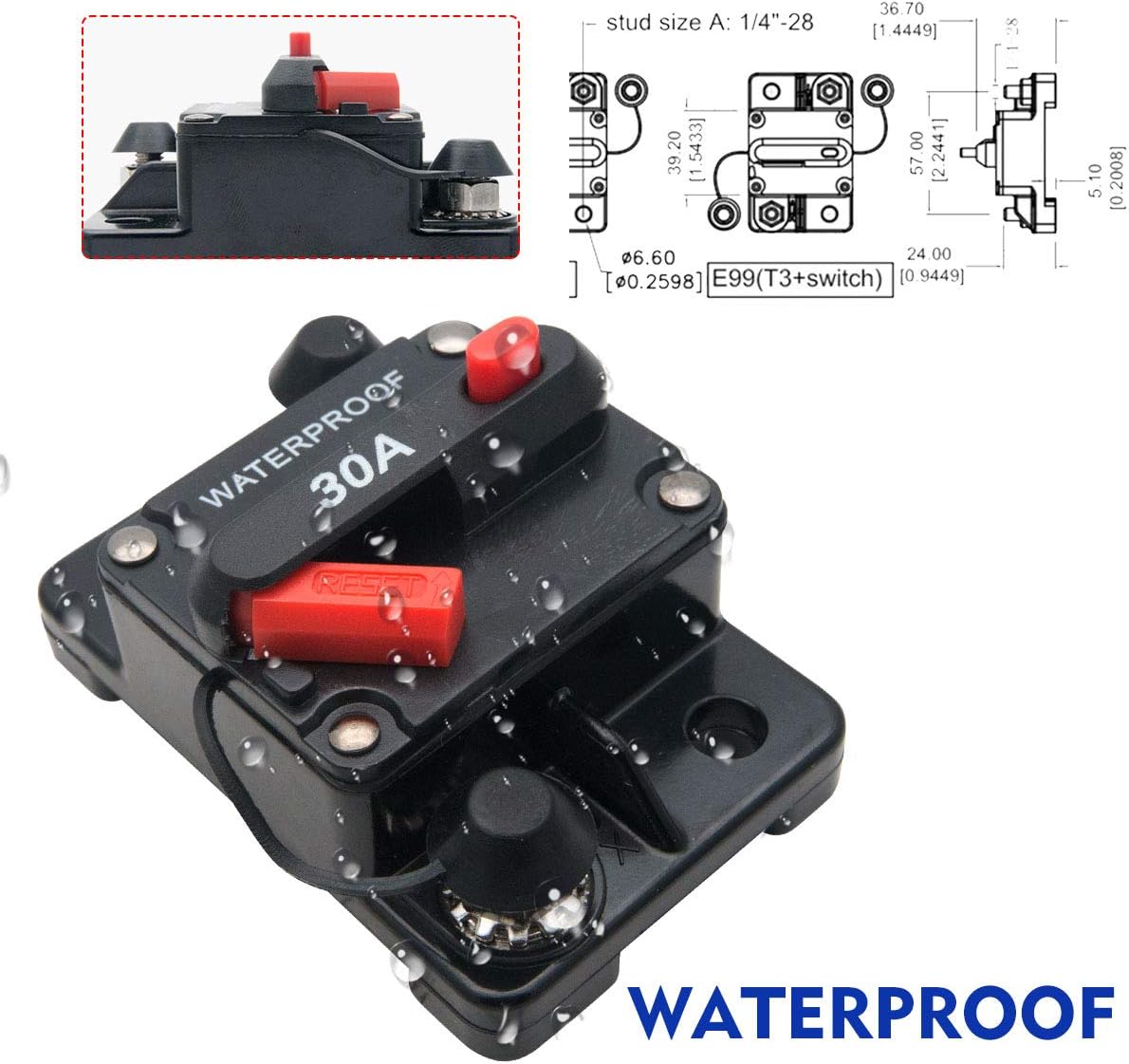 MASO 30 Amp Waterproof Car Circuit Breaker with Manual Reset Suitable for Motor Auto Car Marine Boat Bike Stereo Audio 12V-24V DC: Automotive
