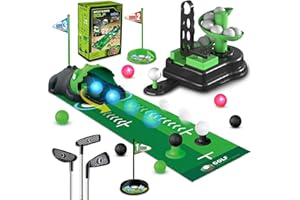 TERRAMUS Upgraded Kids Toy Golf Set, 3 in 1 Golf Toys with Dinosaur Automatic Ball Returner & Ball Launcher Led Light Up Balls, Mini Golf Toy for Ages 3-8, Indoor Outdoor Sports Gift for Boys Girls