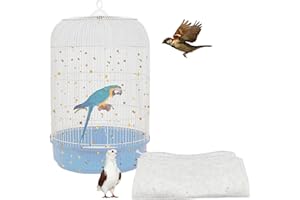 LYMOI Bird Cage Seed Catcher, 45-90'' Adjustable Bird Cage Cover, Universal Nylon Bird Cage Mesh Net, Bird Cage Skirt Guard Accessories for Parrot Parakeet Macaw Round Square Cage (White)