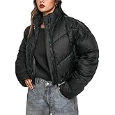 Yimoon Womens Cropped Puffer Jacket Winter Warm Quilted Jacket Zip Up Stand Collar Short Puffer Coat