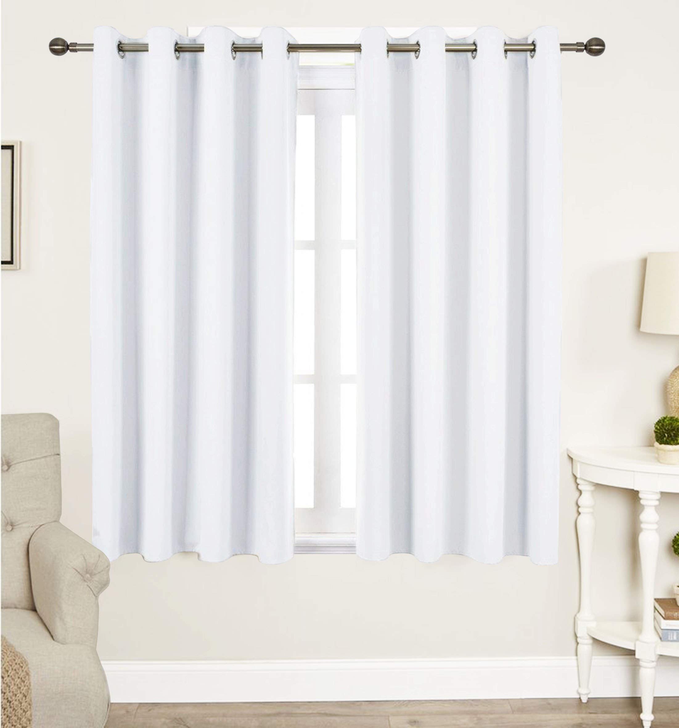 Tiny Break White Cotton Curtains - Solid & Thick Window Curtains 45 Inch Long, Made of 100% Cotton, Grommet Top, Moderate Room Darkening Bedroom & Living Room Drapes - 55 x 45 Inch - Set of 2