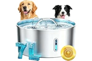 WONDER CREATURE Dog Water Fountain for Large Dogs, 7L/236oz Stainless Steel Dog Fountain Water Bowl Dispenser, Automatic Cat Water Fountain with Ultra Quiet Pump, Large Drinking Area
