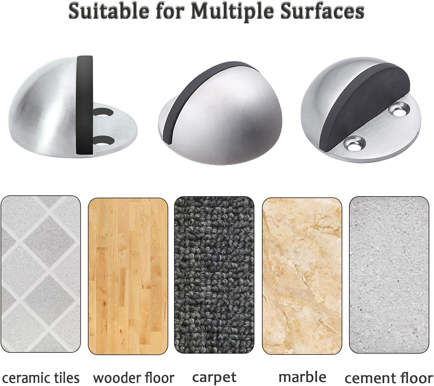 4PCS Door Stops, Stainless Steel Door Stopper Floor Mounted, Oval Adhesive Door Stop with Screws and Adhesive Pads - Image 5