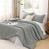 Litanika Comforters Medium Gray Queen Size, 3 Pieces Lightweight Solid Bedding Set & Collections, All Season Fluffy Bed Set (90x90In Comforter & 2 Pillowcases)