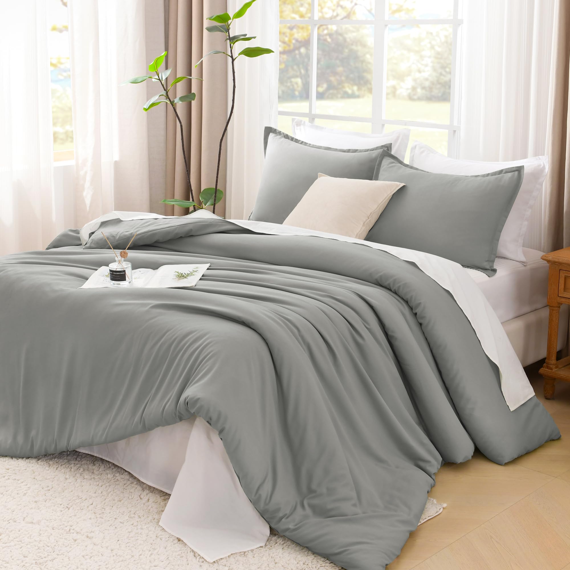 Photo 1 of (used) Litanika Comforters Medium Gray Super King Plus Size, 3 Pieces Lightweight Solid Bedding Set & Collections