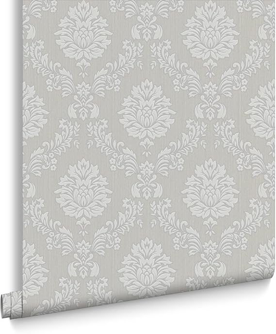 SALE Graham &amp; Brown Costello Damask Grey/White Wallpaper