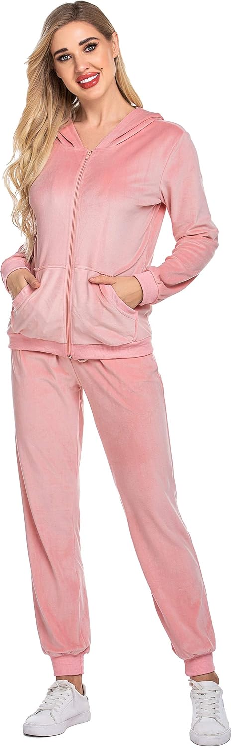 Hotouch Sweatsuits Set Womens 2 Piece Sweatshirt & Sweatpants Velour Full Zip Hoodie Tracksuits Sportswear with Pocket at  Women’s Clothing store