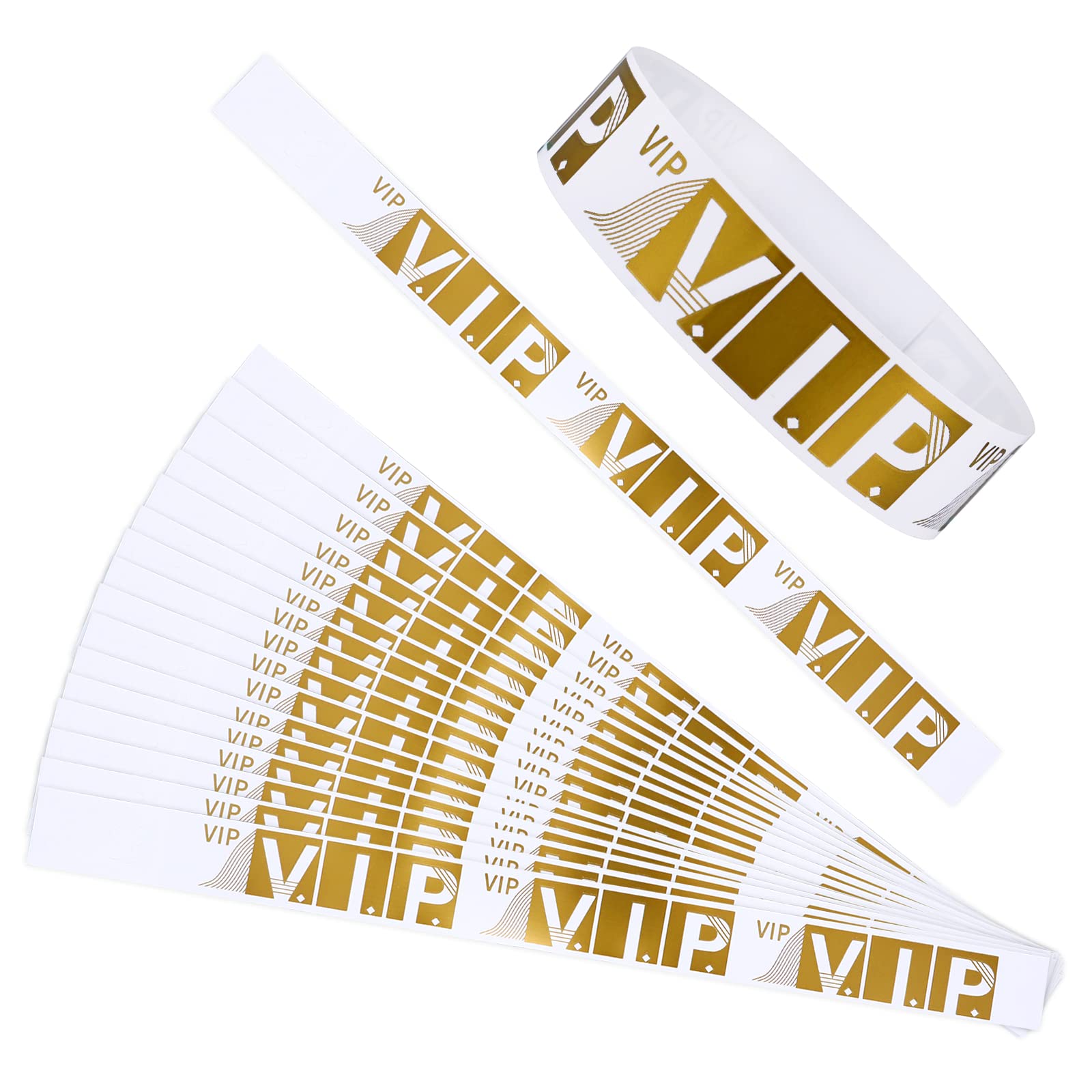 Prasacco 300 Pcs Event Wristbands, 3/4 Inch Wide VIP Paper Bracelets Waterproof VIP Wristband for Events Festivals Party Nightclubs Waterparks (Gold)
