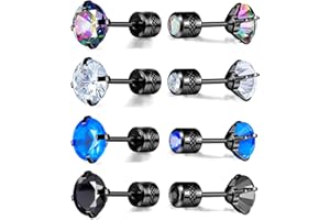 VOLUKA Titanium Cubic Zirconia Screw Back Earrings Hypoallergenic for Sensitive Ears