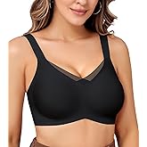 HEPOE Wireless Bras for Women, Seamless Comfort Everyday Tshirt Bralette, V Mesh Push Up Full Coverage Bra—Black, Small