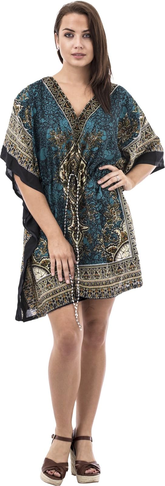 Womens Short Cool Kaftans Printed Dress With Waist Tie