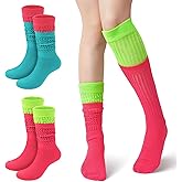 YOYOU Neon Socks for Women 80s 90s, Scrunch Socks Leg Warmers Extra Long Knee High Sock Neon Outfits