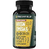Freshfield Vegan Omega 3, Algae (Algal) Oil, Fish Oil Free Company, Third Party Tested, Carrageenan Free, DHA Supplement w/DP