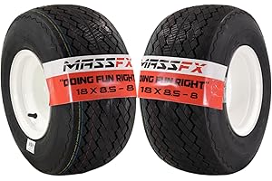 MASSFX 18x8.50-8 front or rear Turf Tire with rim for outdoor power equipment and lawn mowers, 4-Ply with rectangular tread for excellent traction and easy cleaning, Non-highway use only (2 Pack)