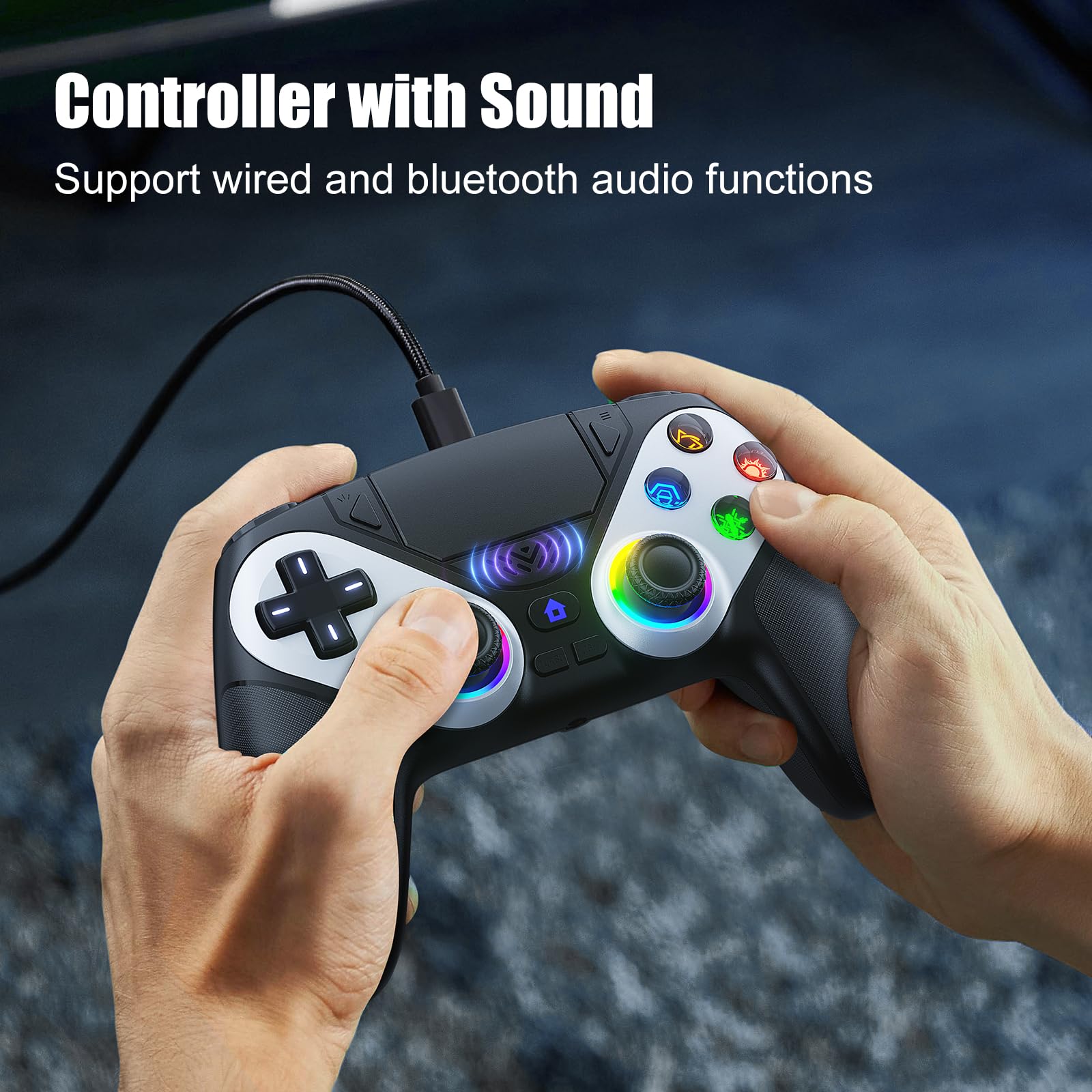 Bonacell RGB Wireless Controller für PS5 Pro/Slim/PC, Back Paddles 6-Achsen-Bewegungs/Dual Vibration/Turbo/Marco Touch Pad 3.5mm Audio Jack 7