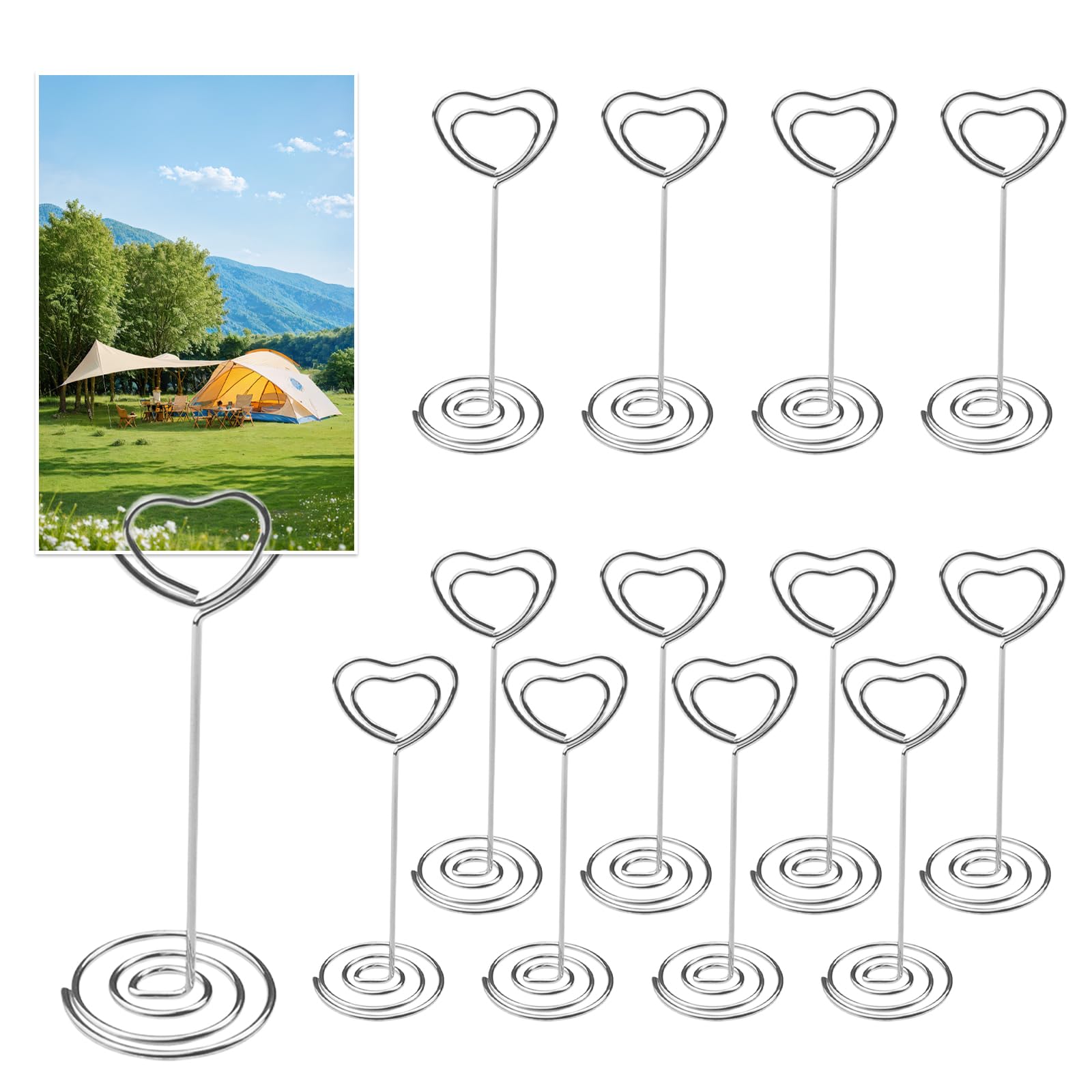 inodiref 12 Pieces Place Card Holders Photo Holders for Tables Heart Shape Table Number Holders Photo Clips Stand for Weddings Party Table Decoration (Silver)